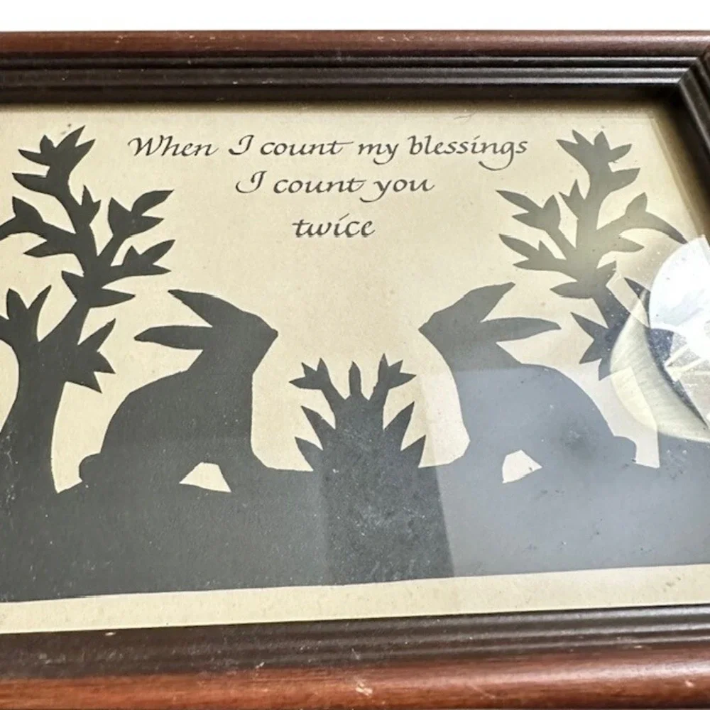Olde Tyme Treasures Scherenschnitte Rabbit Silhouette Framed Art Blessings Twice